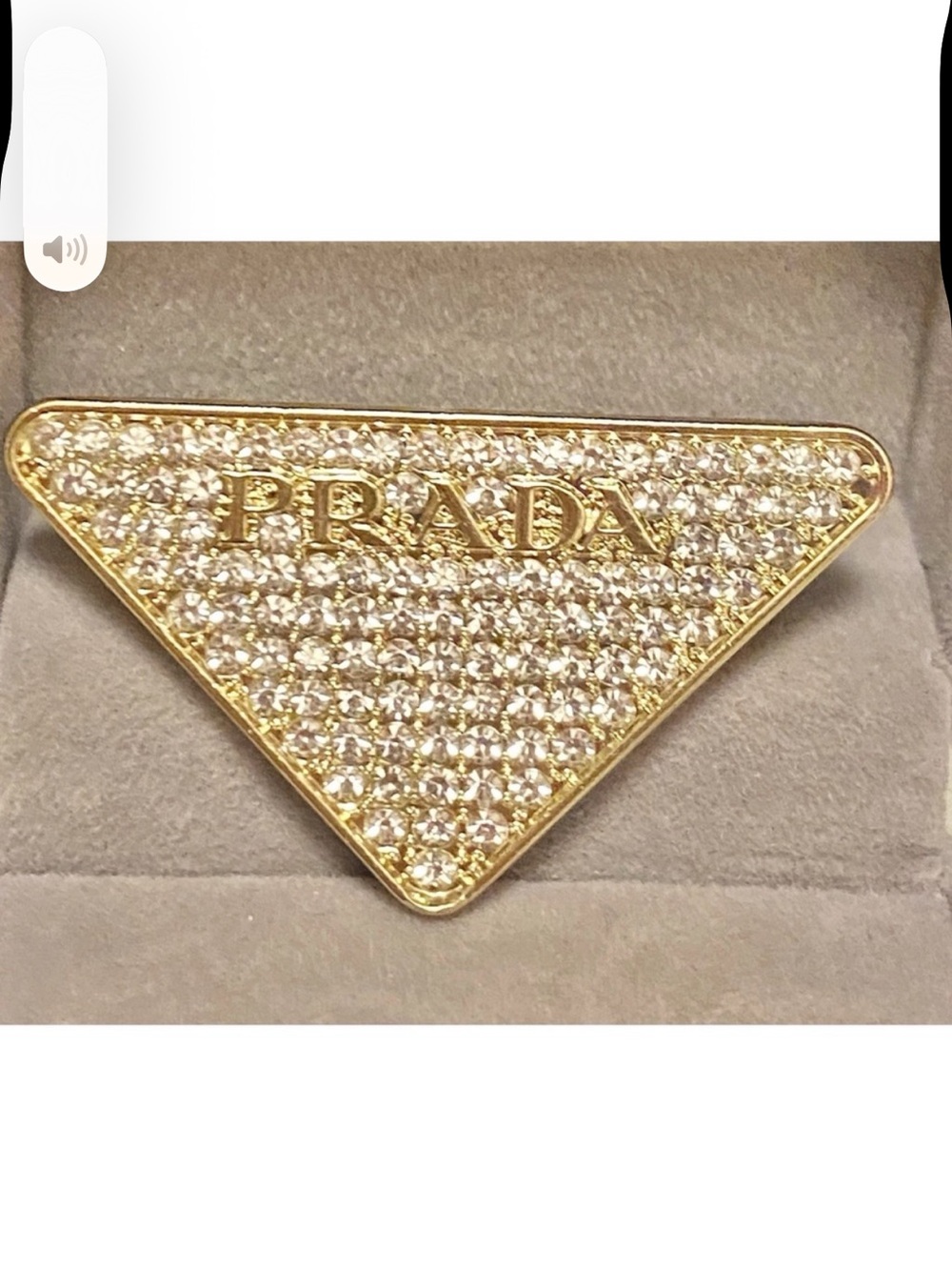 Prada Gold Crystal Triangle Logo Pin brooch unisex